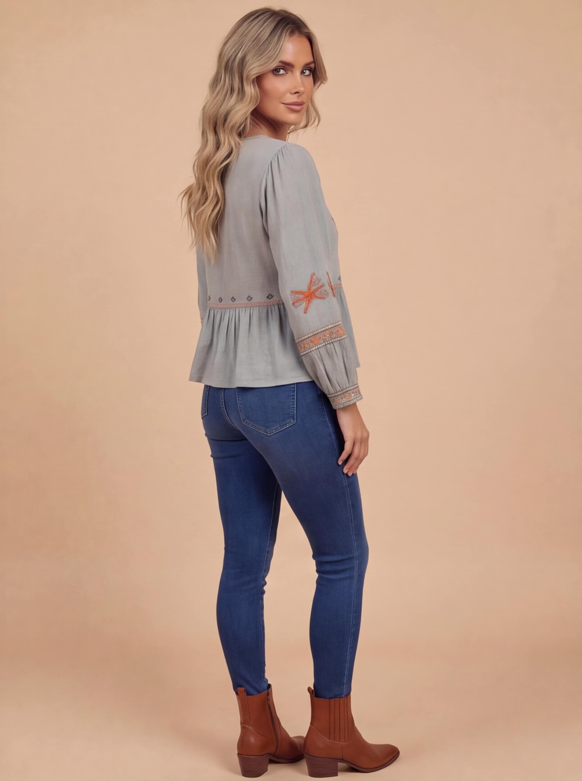 Women’s Top – Embroidered Long Sleeve Summer Blouse