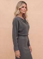 Draped Midi Dress with Cowl Neckline