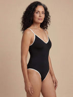 Women’s Black V-Neck One-Piece Swimsuit – Minimal & Timeless Style