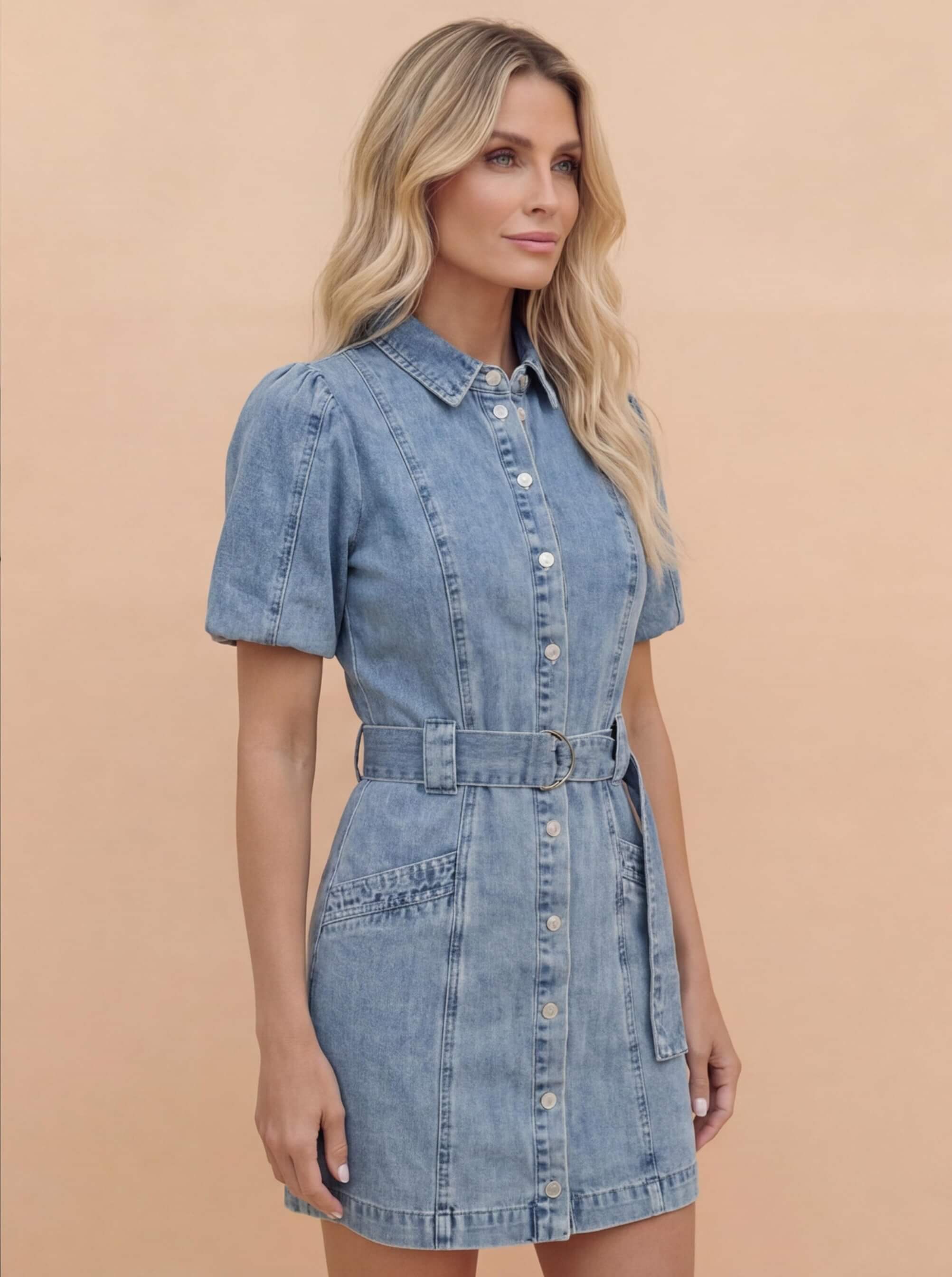 Women's Belted Denim Mini Dress – Label-Lahra Women's Belted Denim Mini Dress – Label-Lahra