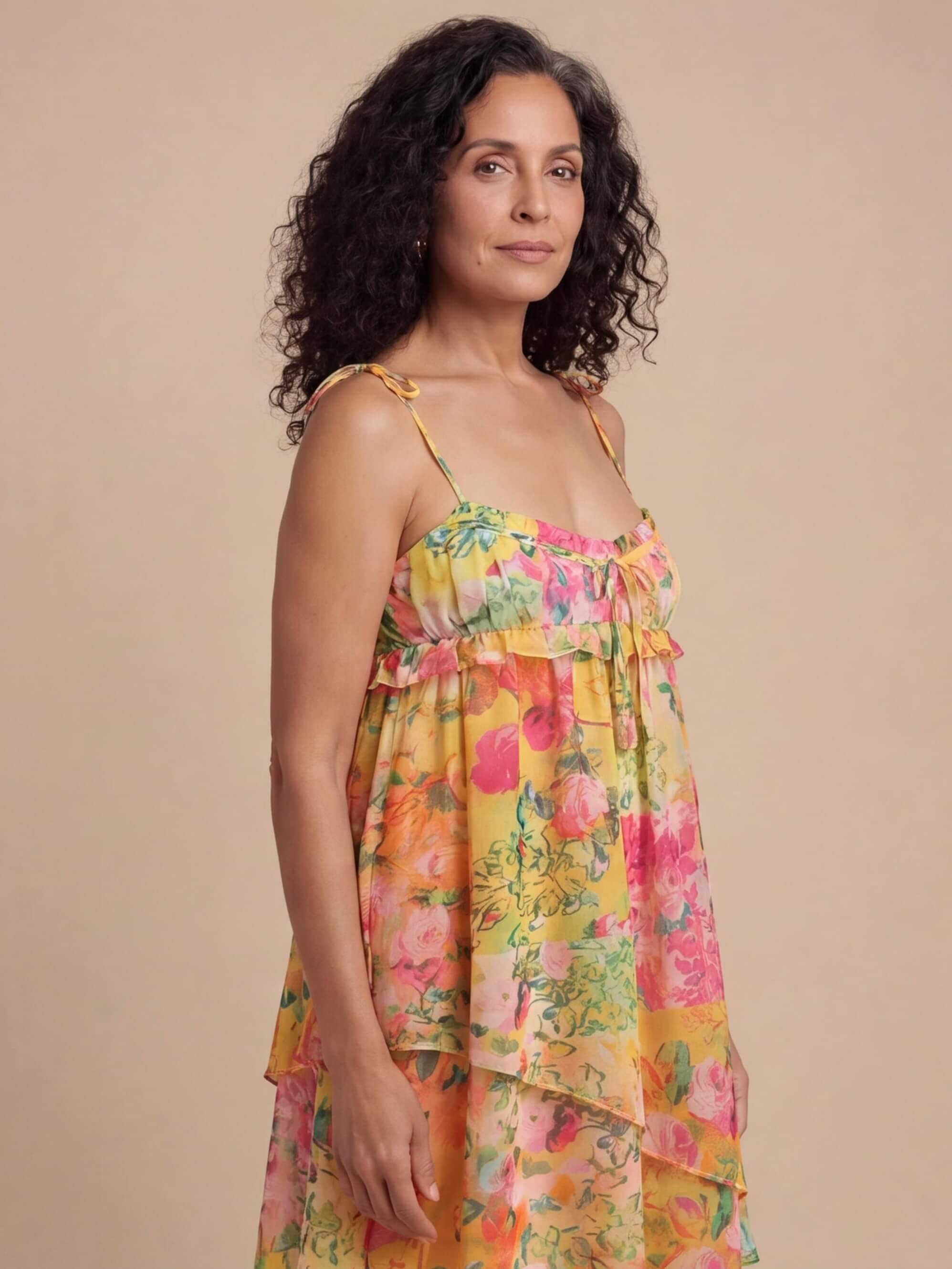 Women’s Floral Mini Dress – Tiered Summer Silhouette