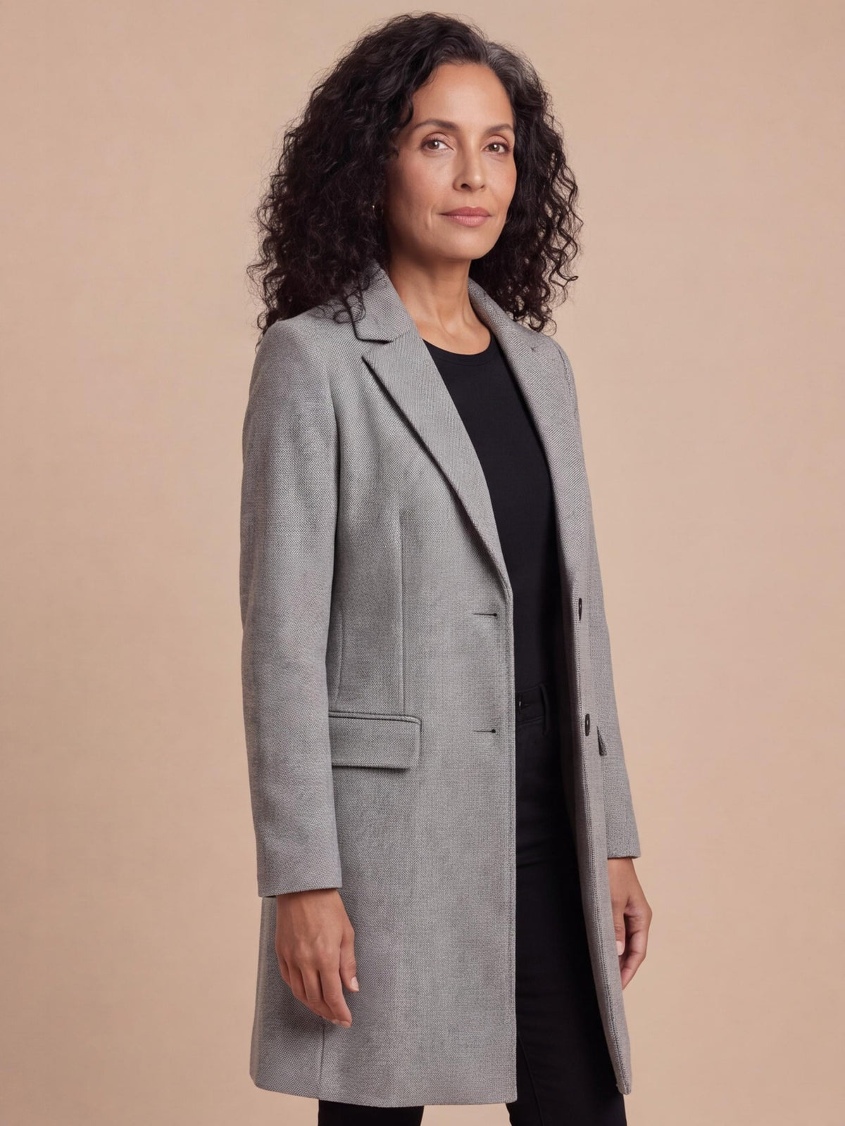 Women’s Long Tailored Button-Up Coat with Lapels