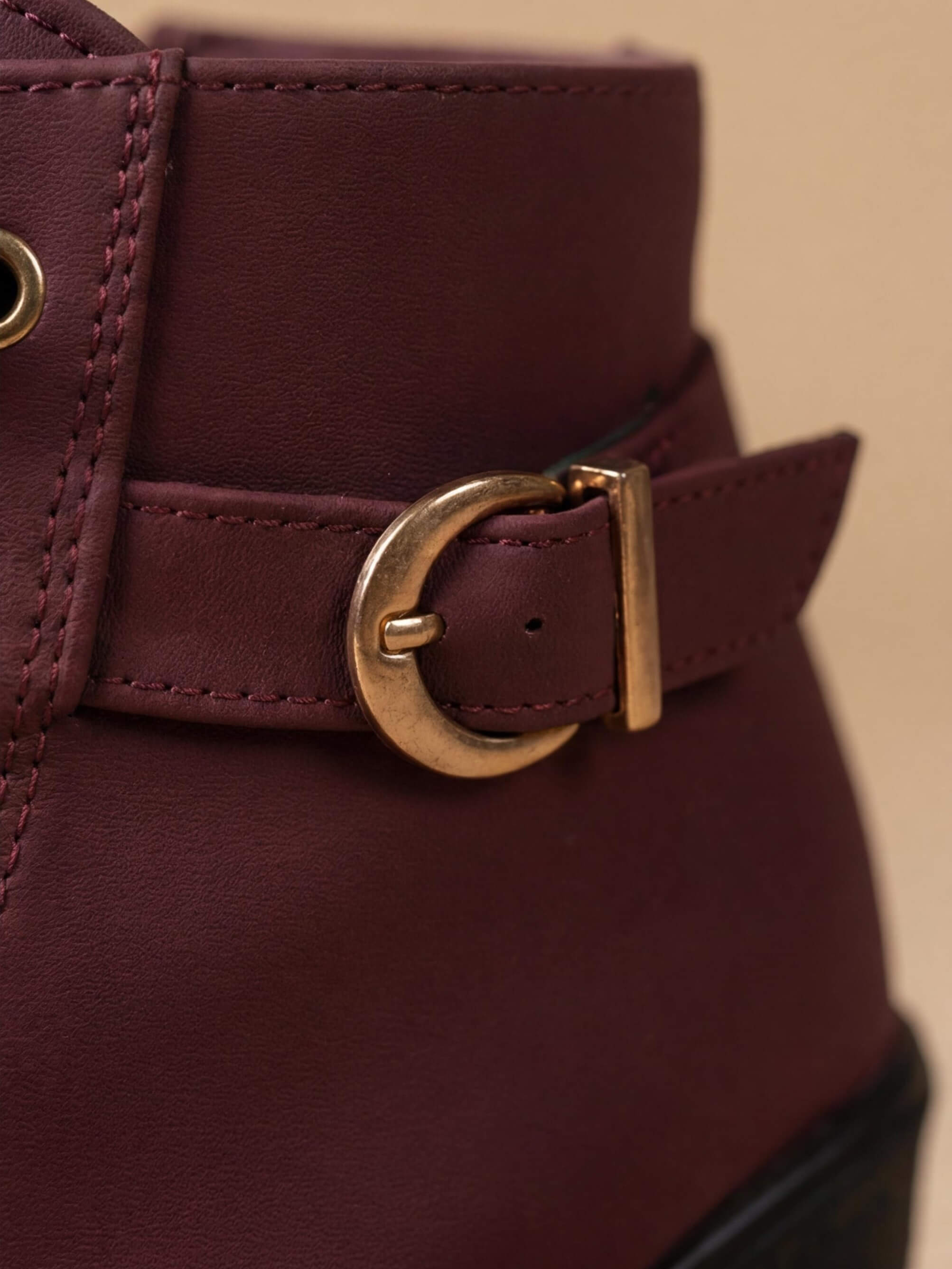 Women’s Mid-Heel Ankle Boots –  Side Zipper & Buckle Detail