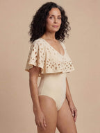 Women’s Ruffle Cape-Style Overlay  One-Piece Swimsuit