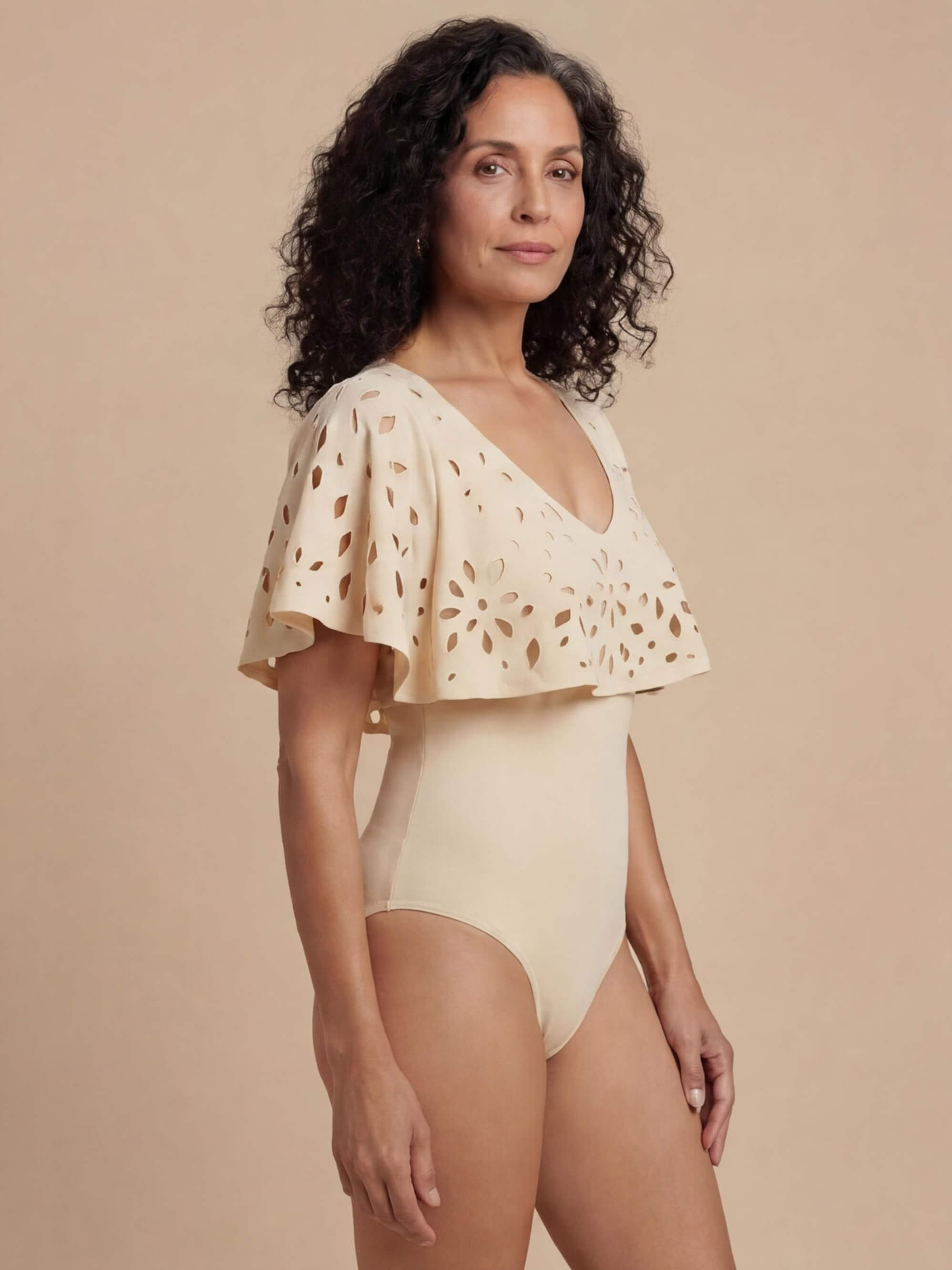 Women’s Ruffle Cape-Style Overlay  One-Piece Swimsuit