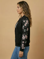 Women’s Floral Zip-Up Jacket – Baseball Collar - Spring/Fall