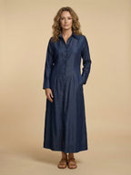 Women’s Elegant Button-Front Maxi Dress – Classic Lapel Collar & Flowing Silhouette