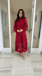 Lucia Long Sleeve Lace Dress – Burgundy