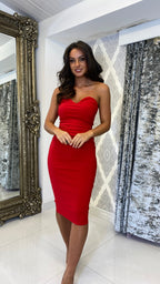 Selene Strapless Midi Dress – Red