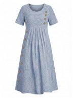 Women’s Striped Midi Dress with Button Detail