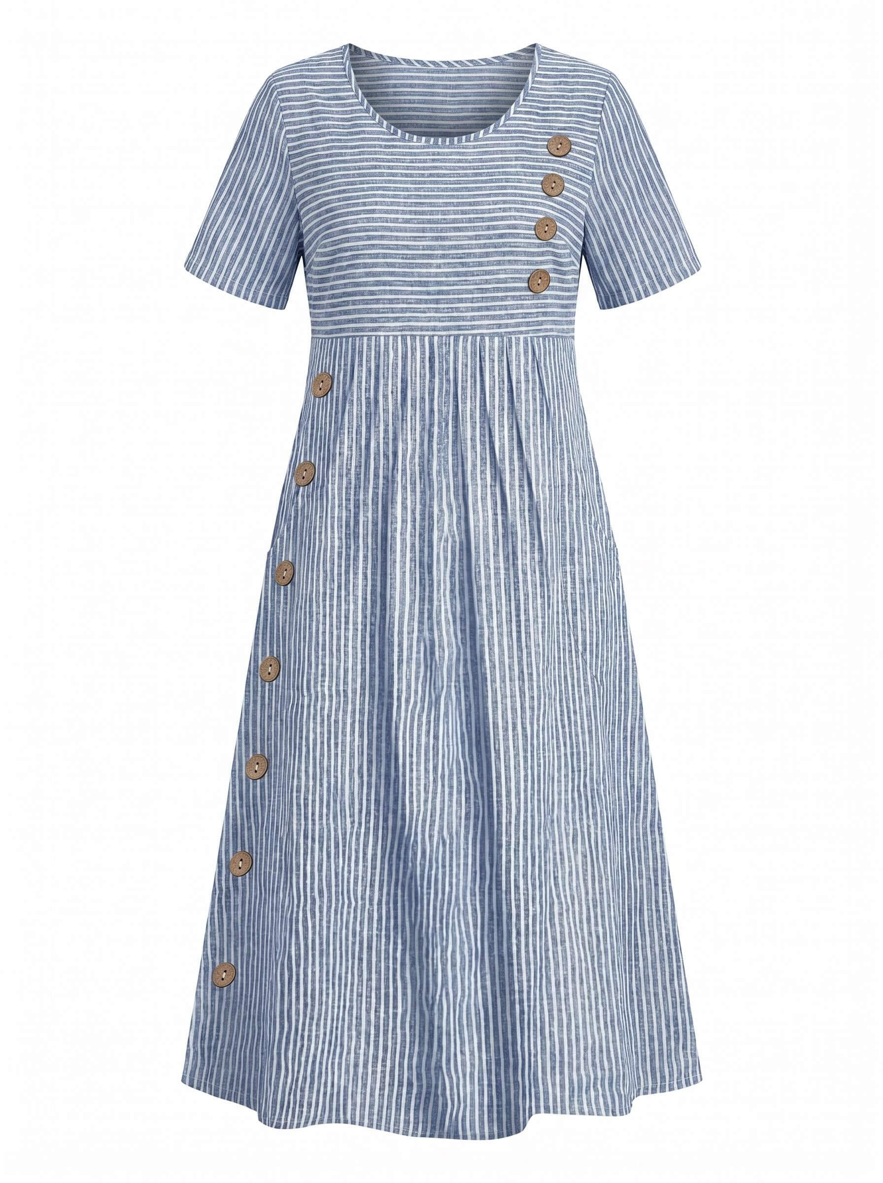 Women’s Striped Midi Dress with Button Detail