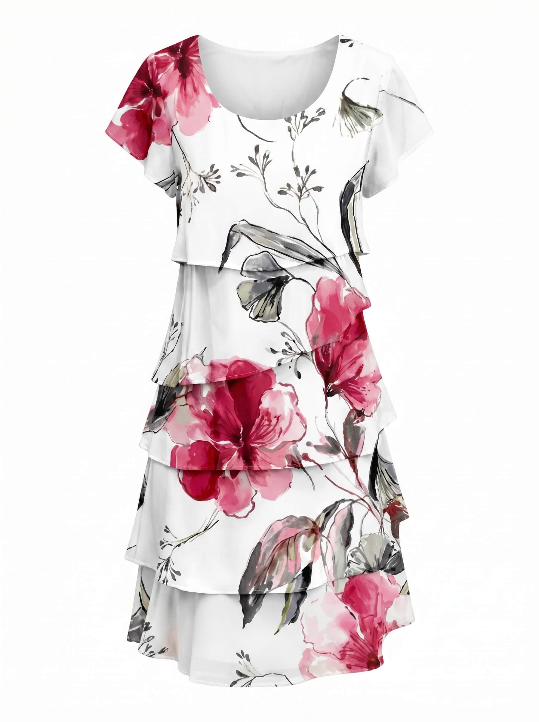 Women’s Dress – Floral Ruffle Layered Dress