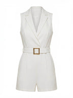 Sleeveless Plunging V-Neck Belted Romper