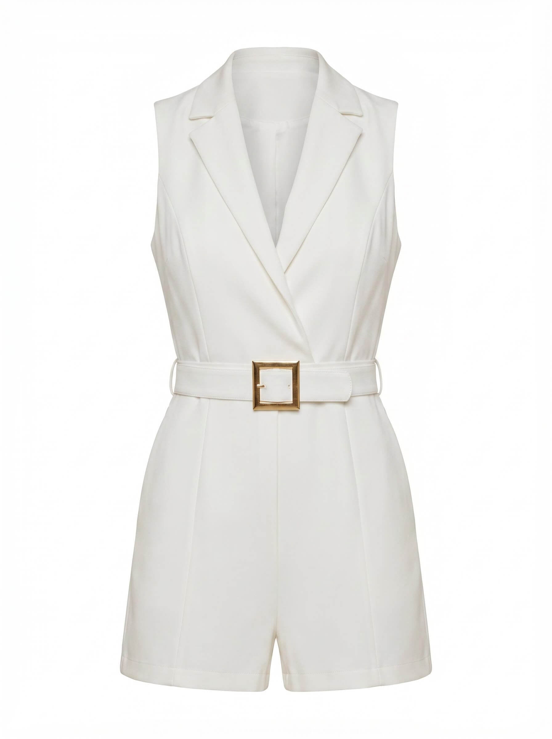 Sleeveless Plunging V-Neck Belted Romper