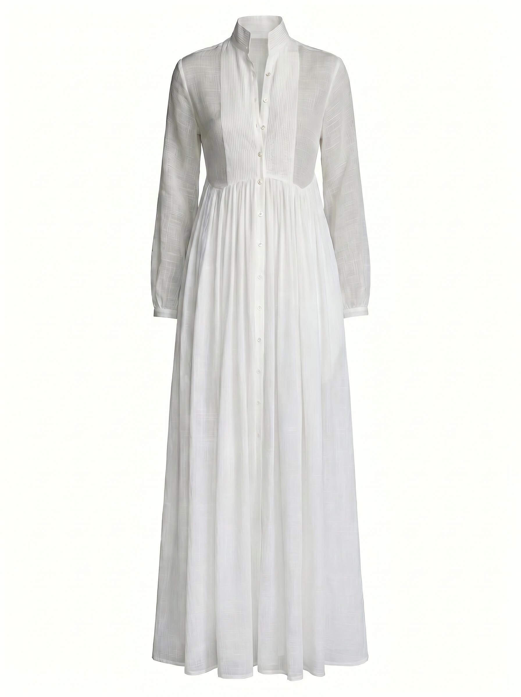 Women’s Button Front Pleated Maxi Shirt Dress
