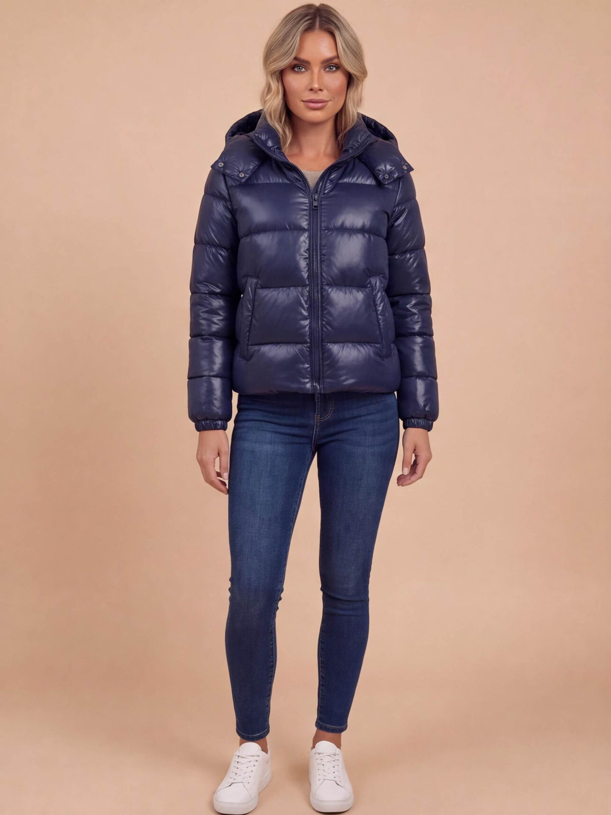 Women’s Hooded Puffer Jacket with Quilted Panels