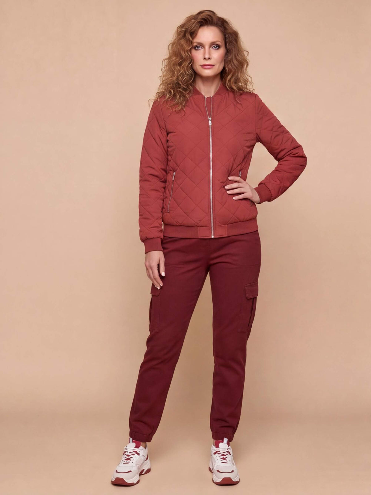Women’s Quilted Bomber Jacket with Zip Front