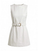 Women’s White Belted Mini Dress – Modern Sculpted Elegance
