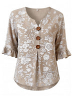 Women’s Floral Button Front Ruffle Sleeve Blouse