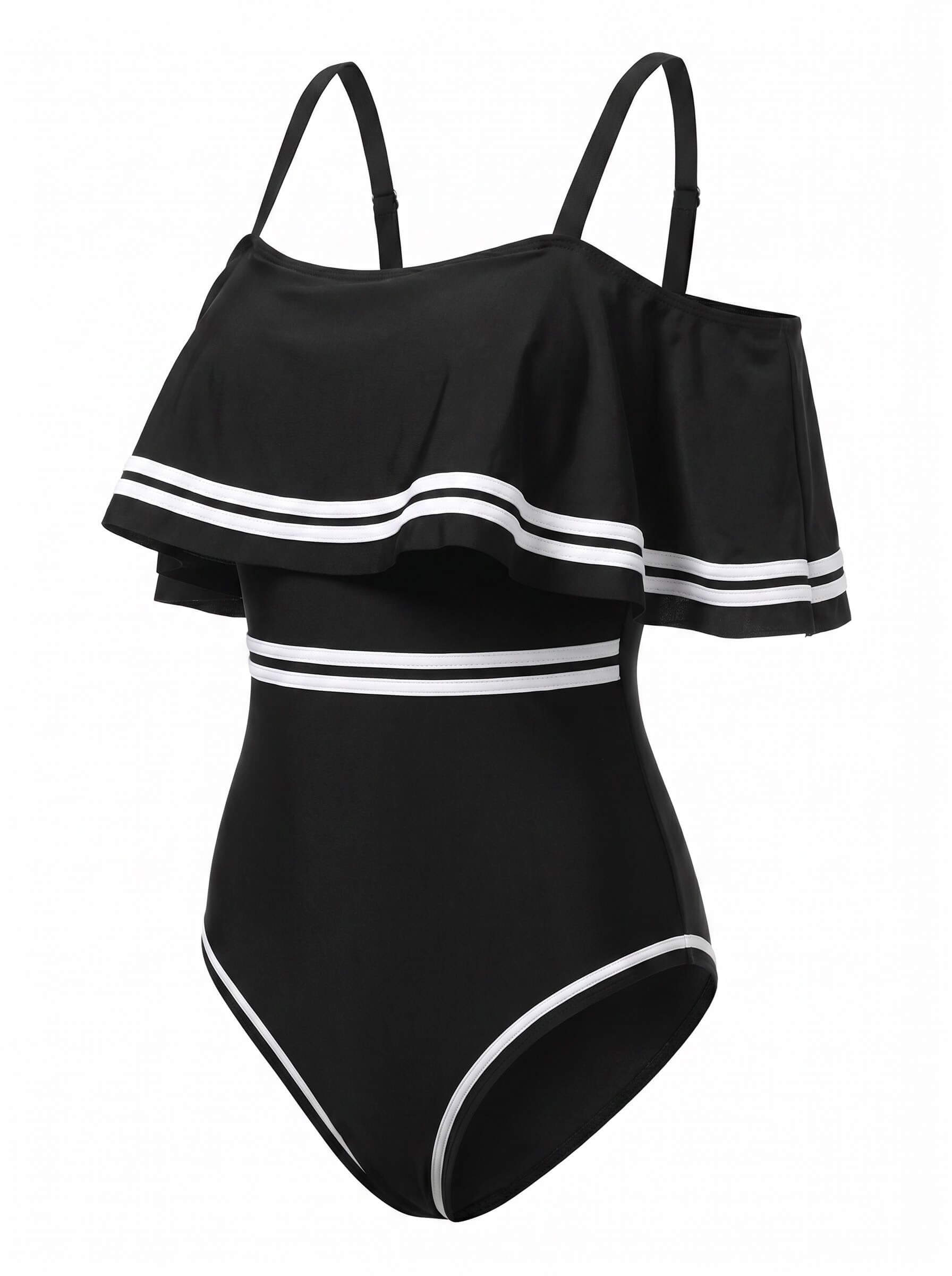 Women’s Off-Shoulder Ruffle With Straps One-Piece Swimsuit