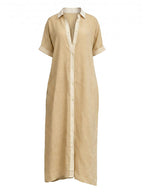Women’s Button Front Short Sleeve Maxi Shirt Dress