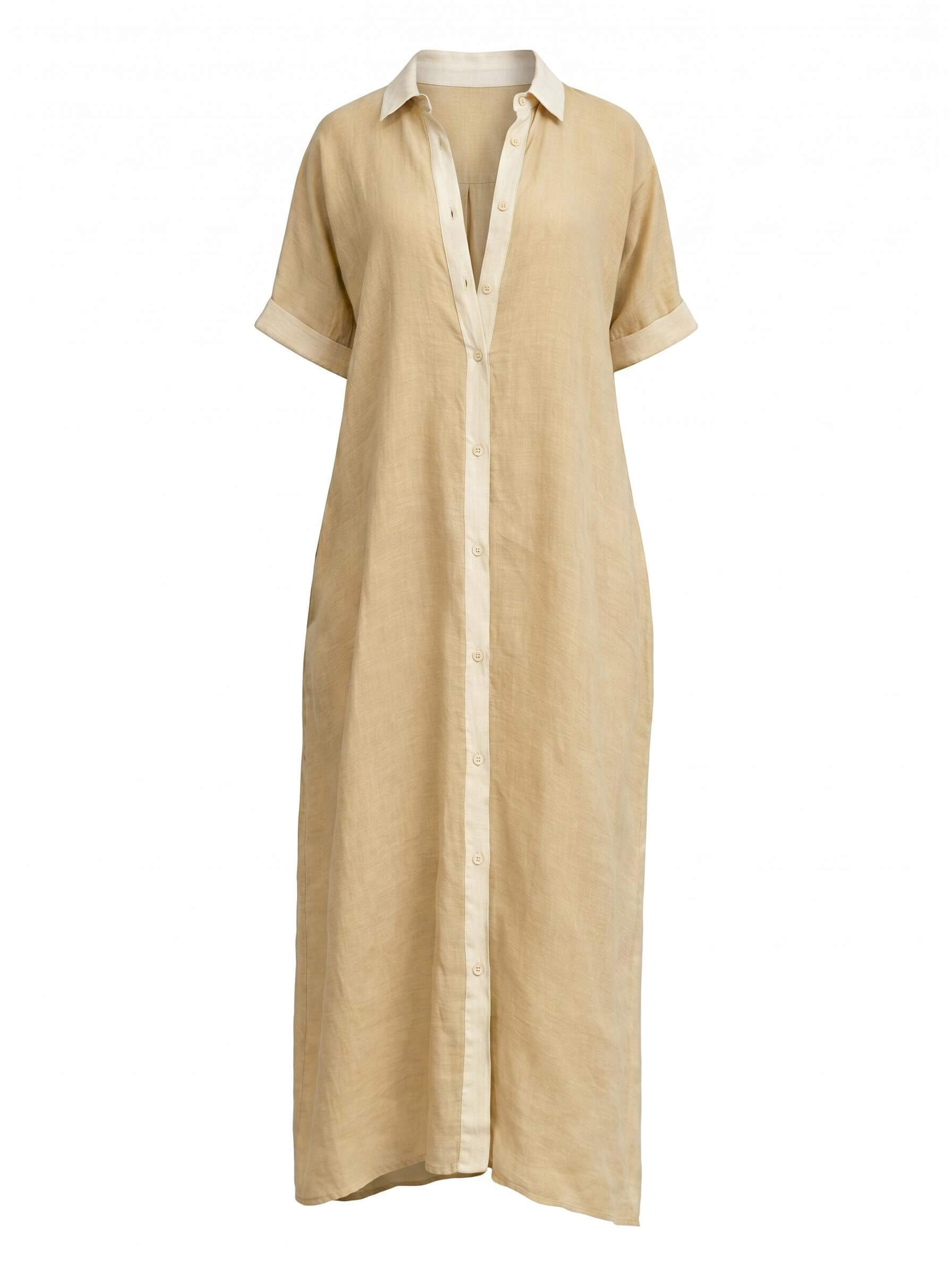 Women’s Button Front Short Sleeve Maxi Shirt Dress
