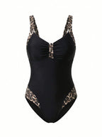 Women’s Animal Print Trim One-Piece Swimsuit