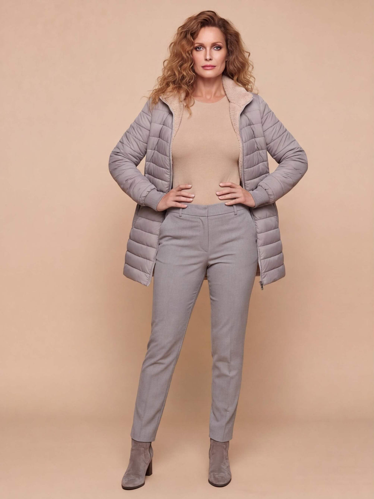 Women’s Quilted Puffer Jacket with Hooded Trim