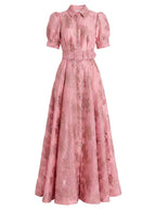 Women’s Belted Puff Sleeve Maxi Shirt Dress