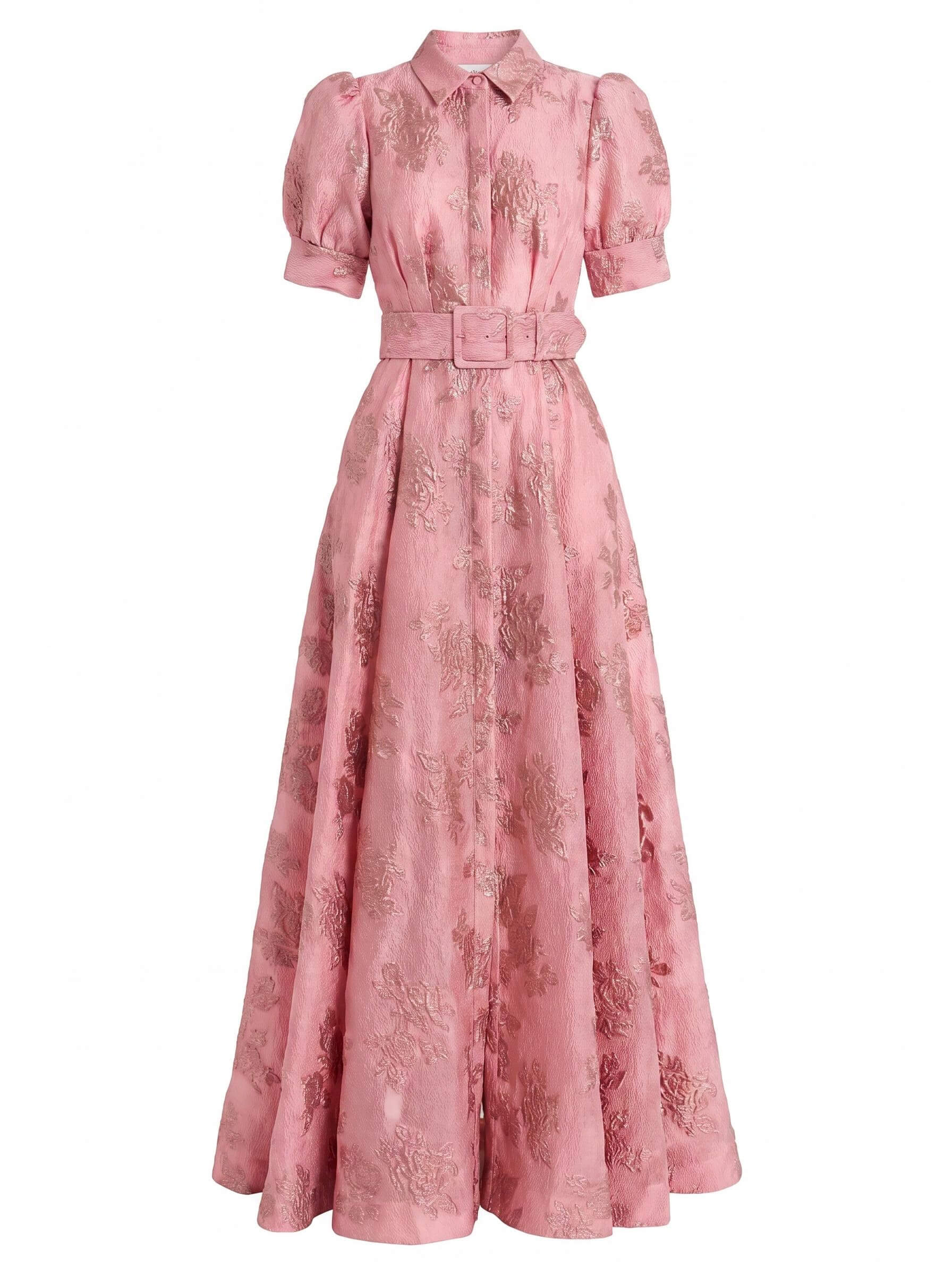 Women’s Belted Puff Sleeve Maxi Shirt Dress