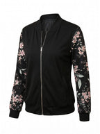 Women’s Floral Zip-Up Jacket – Baseball Collar - Spring/Fall