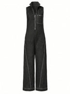 Women’s Sleeveless Zip Front Wide-Leg Jumpsuit
