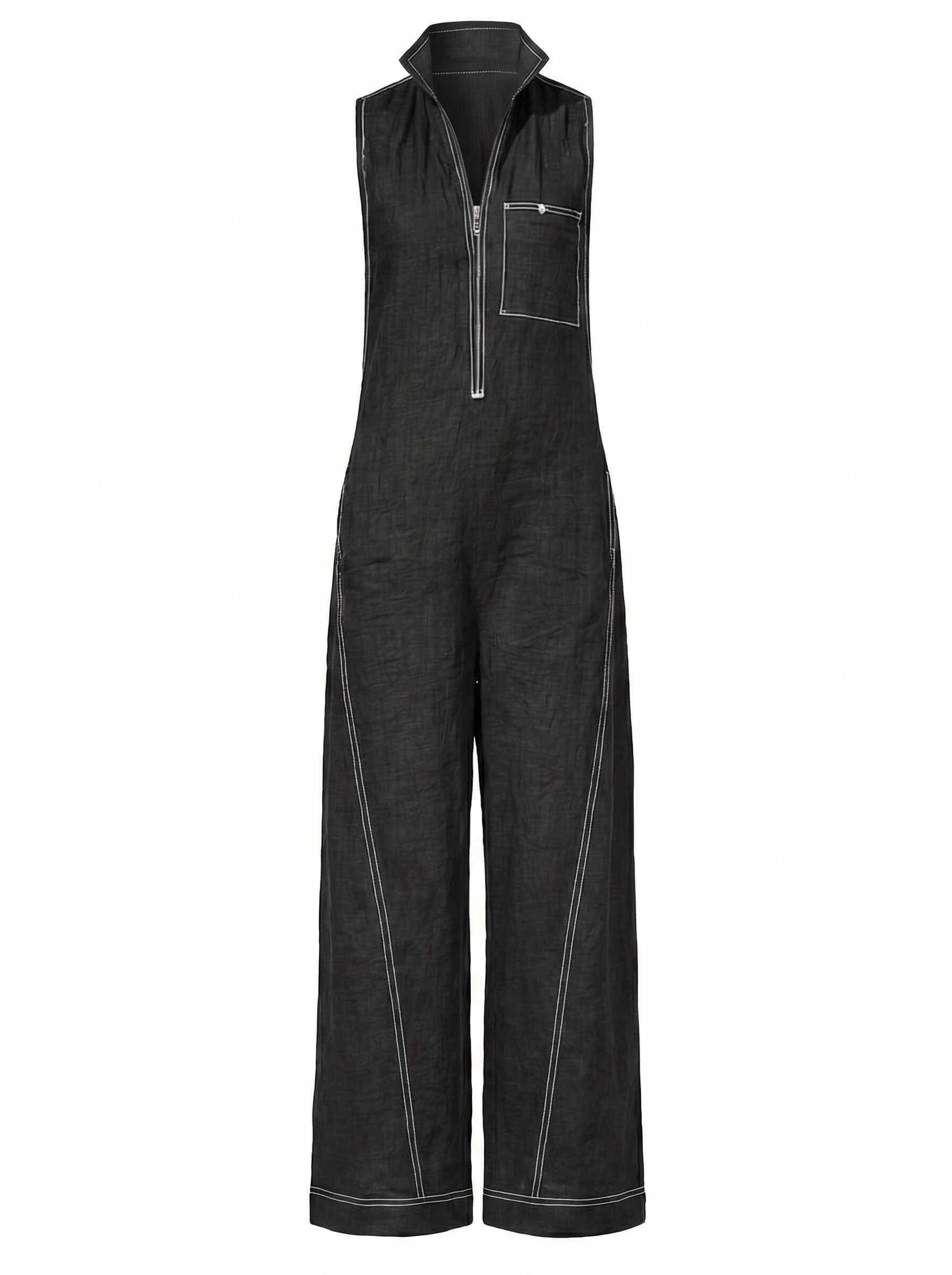 Women’s Sleeveless Zip Front Wide-Leg Jumpsuit