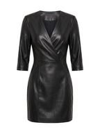 Women’s Black Faux Leather Wrap Mini Dress – Modern City Elegance
