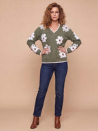 Women’s Floral V-Neck Knit Sweater