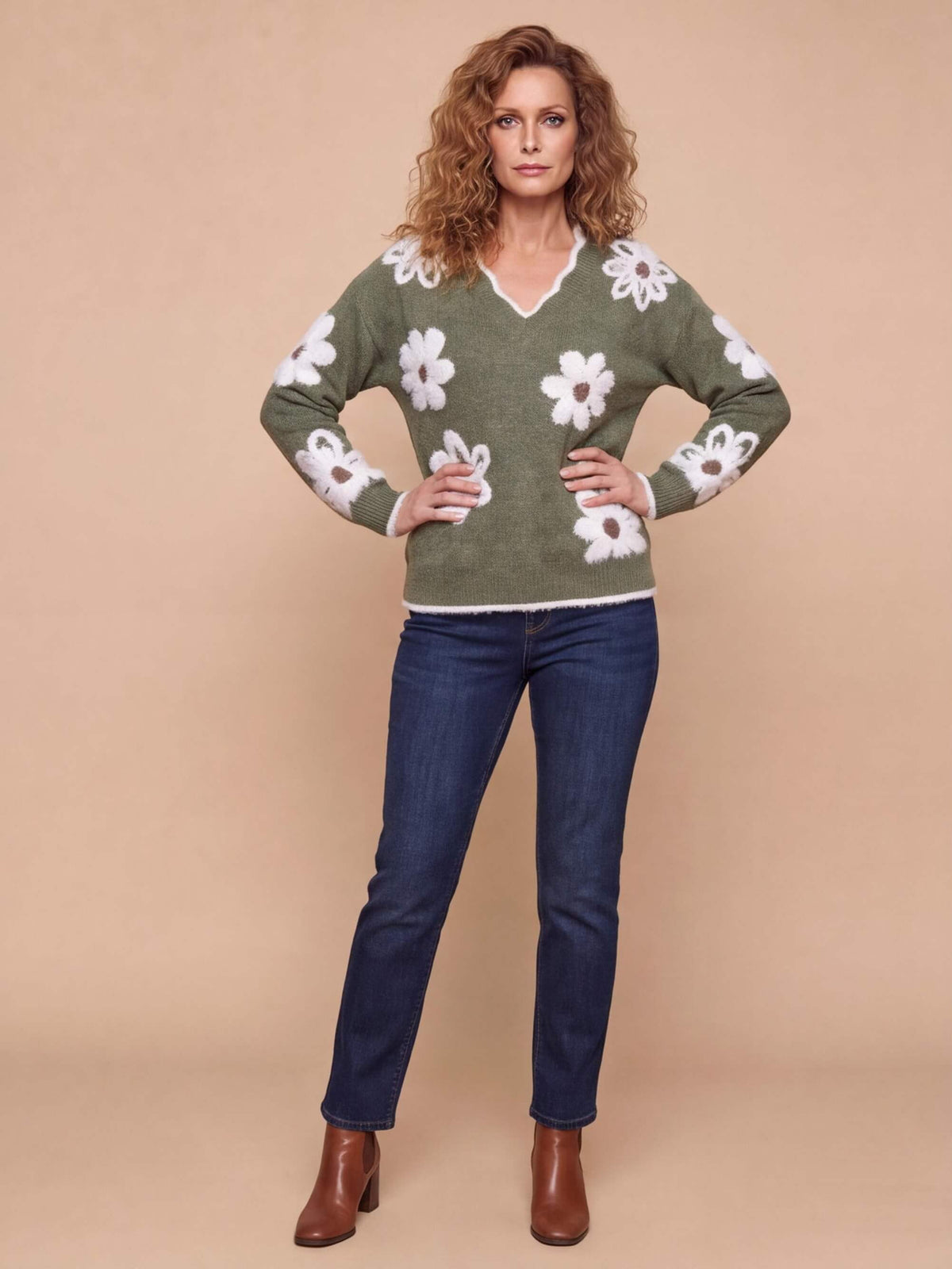 Women’s Floral V-Neck Knit Sweater