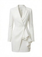 White Tailored Blazer Mini Dress with Ruffle Detail