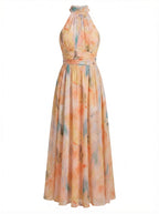 Women’s Halter Maxi Dress with Artistic Print