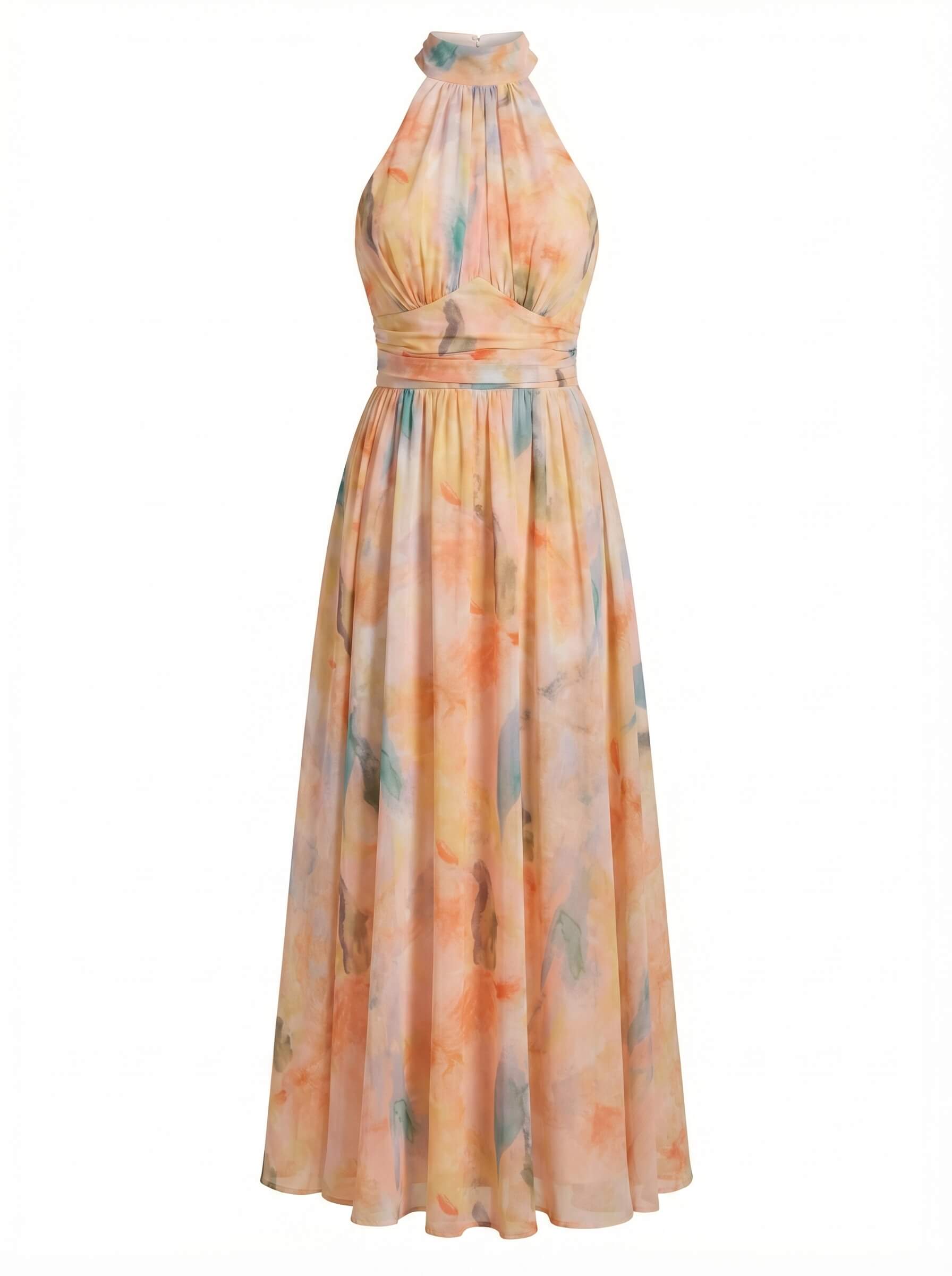 Women’s Halter Maxi Dress with Artistic Print