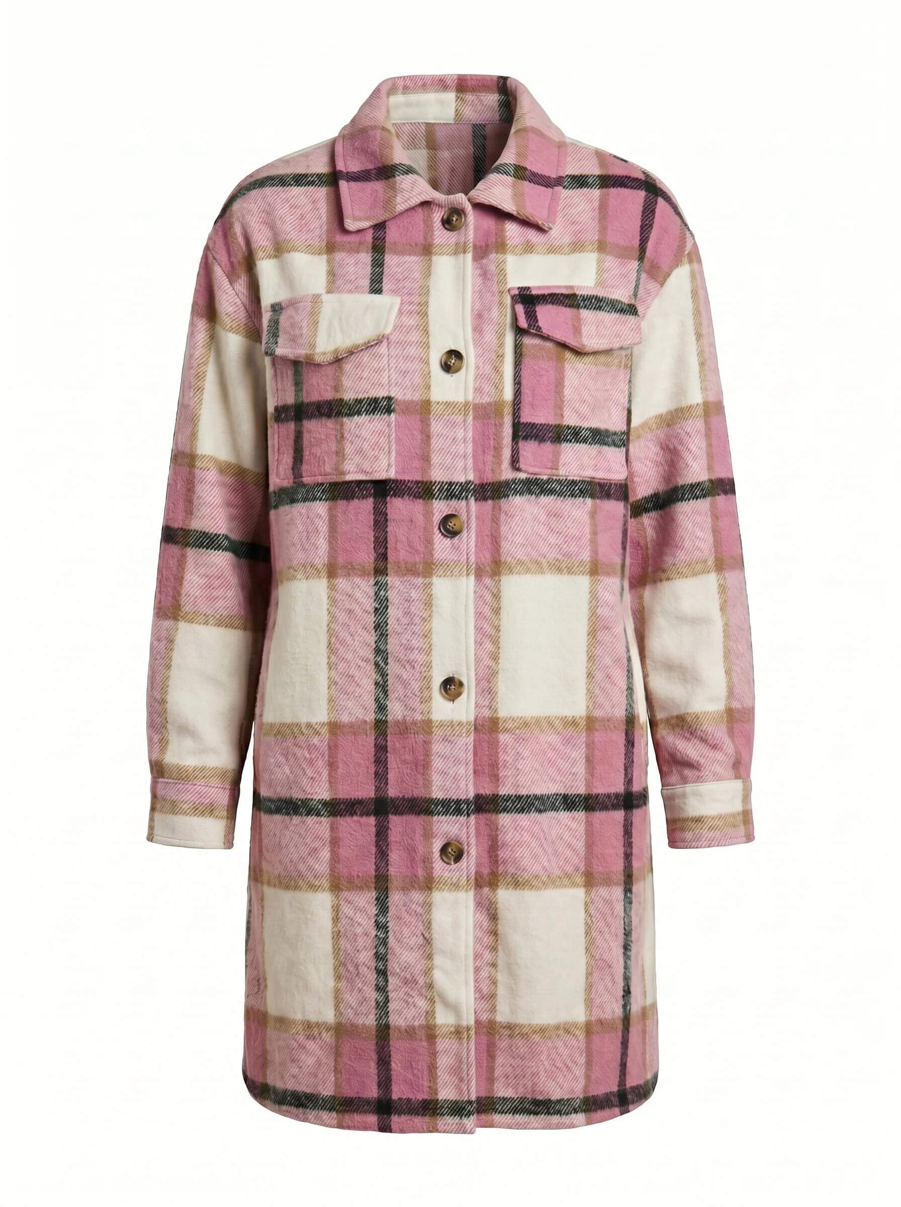 Women’s Plaid Shirt Jacket –  Loose Spring/Fall Fit