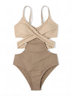 Women’s Ribbed Cut-Out Crossover Swimsuit
