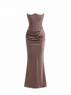 Women’s Dress – Strapless Corset Satin Maxi Dress