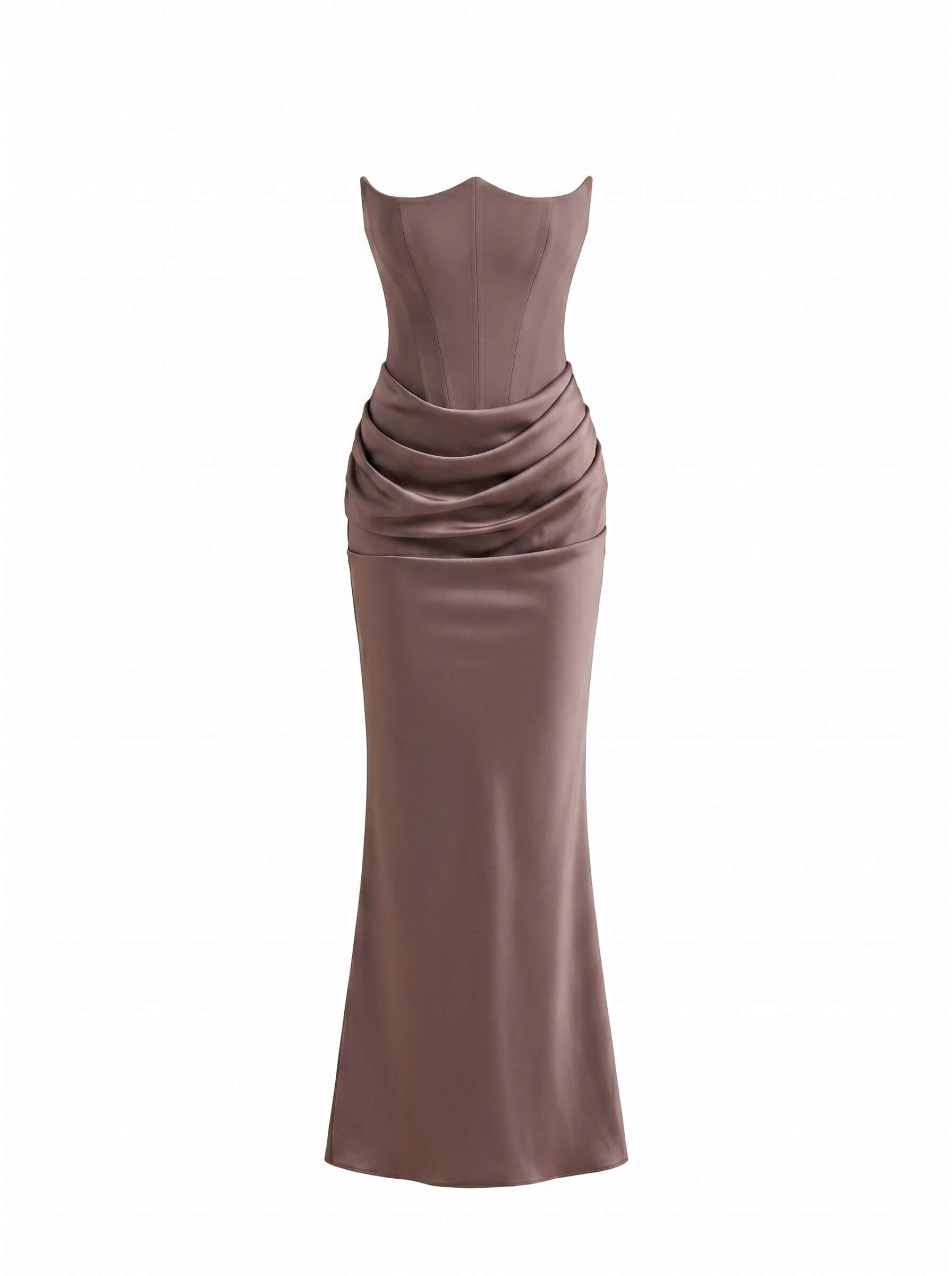 Women’s Dress – Strapless Corset Satin Maxi Dress