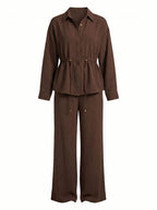 Women’s Drawstring Shirt and Wide-Leg Trouser Set
