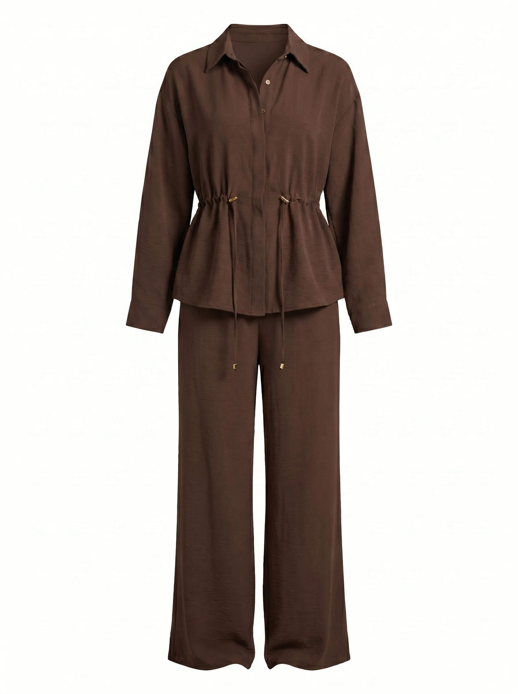 Women’s Drawstring Shirt and Wide-Leg Trouser Set