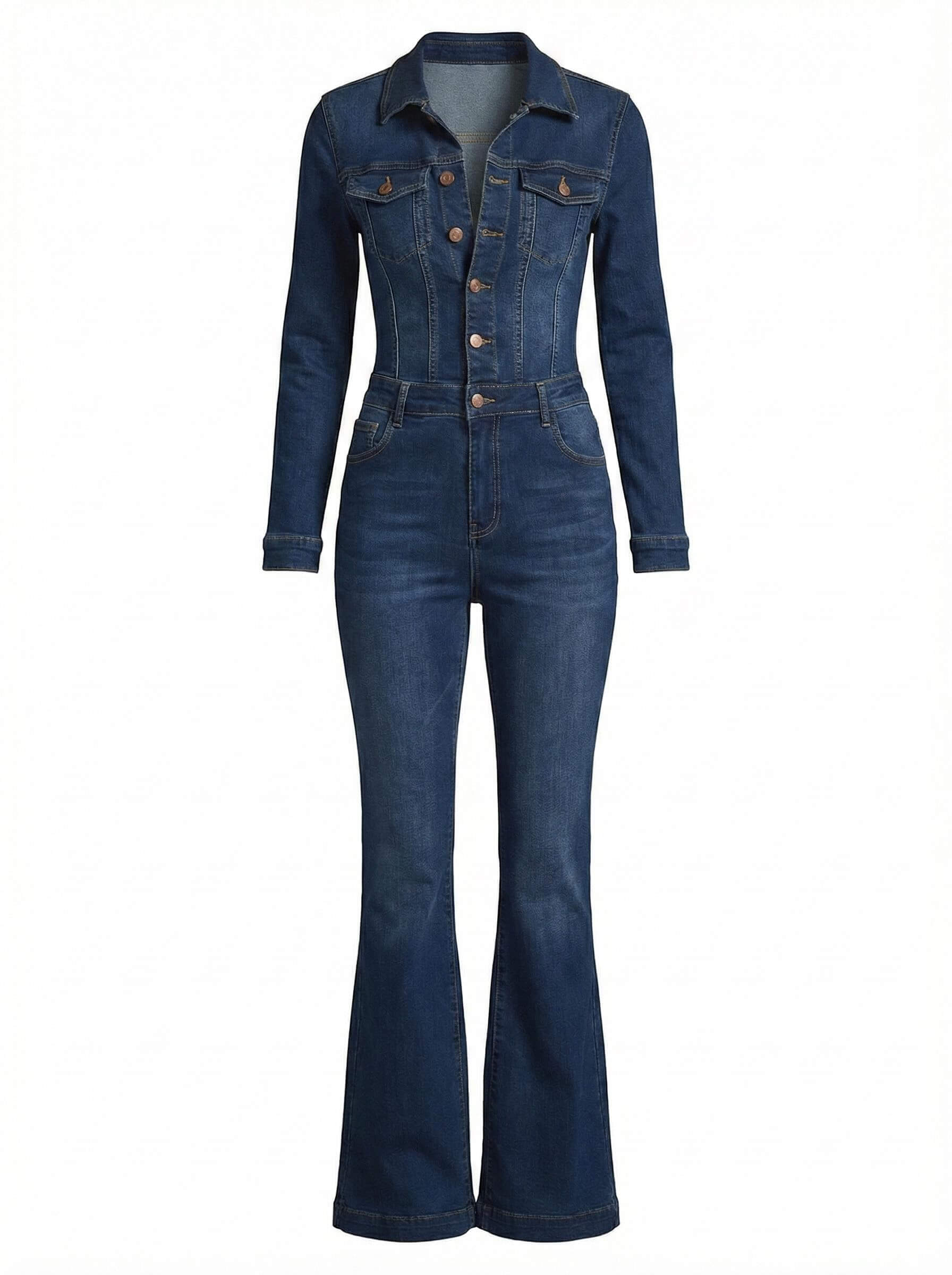 Women’s Flared Denim Jumpsuit – Retro Edge & Modern Urban Style