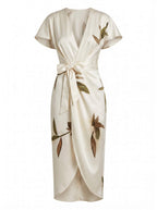 Women’s Leaf Print Tie Waist Wrap Dress