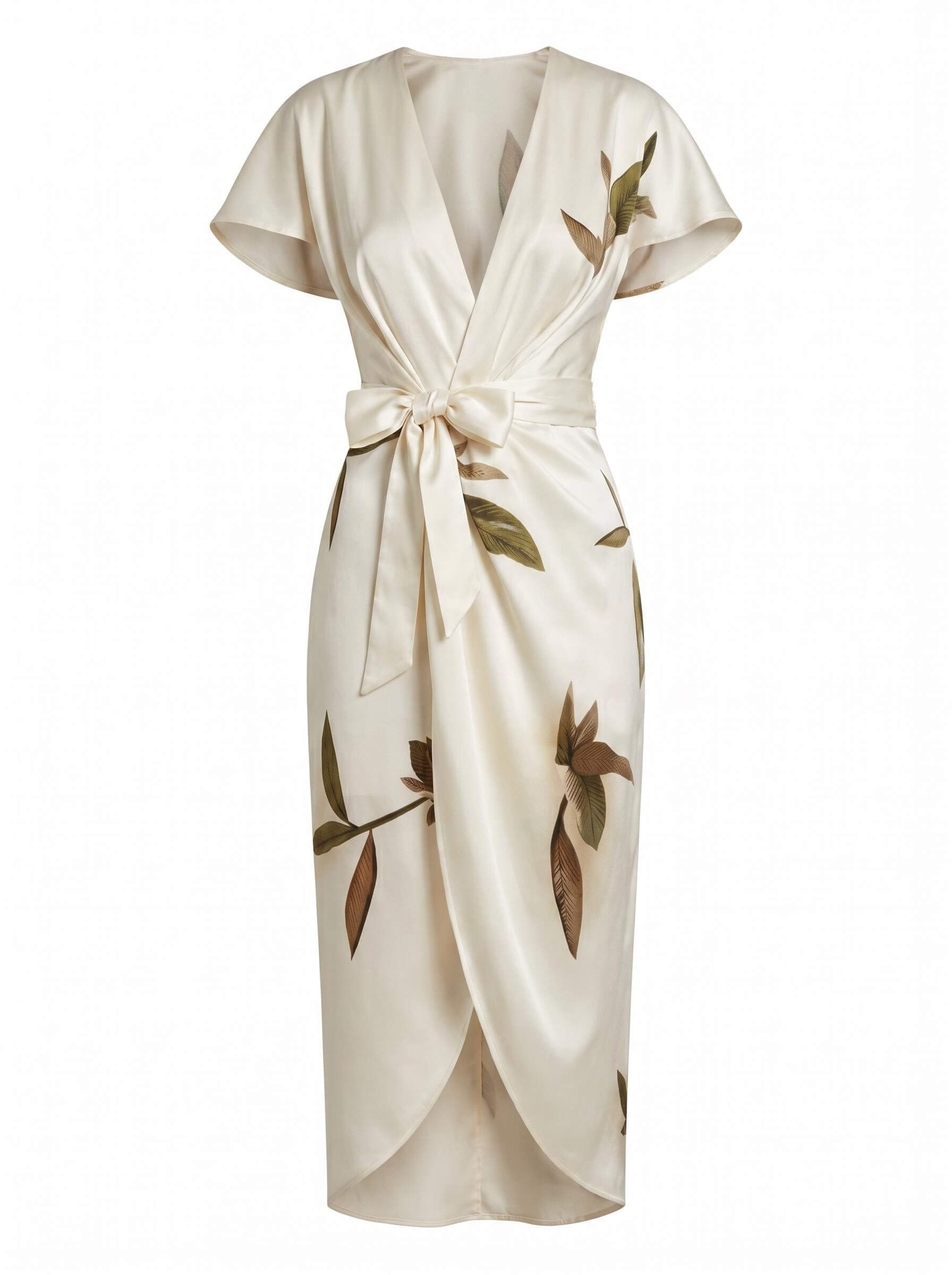 Women’s Leaf Print Tie Waist Wrap Dress
