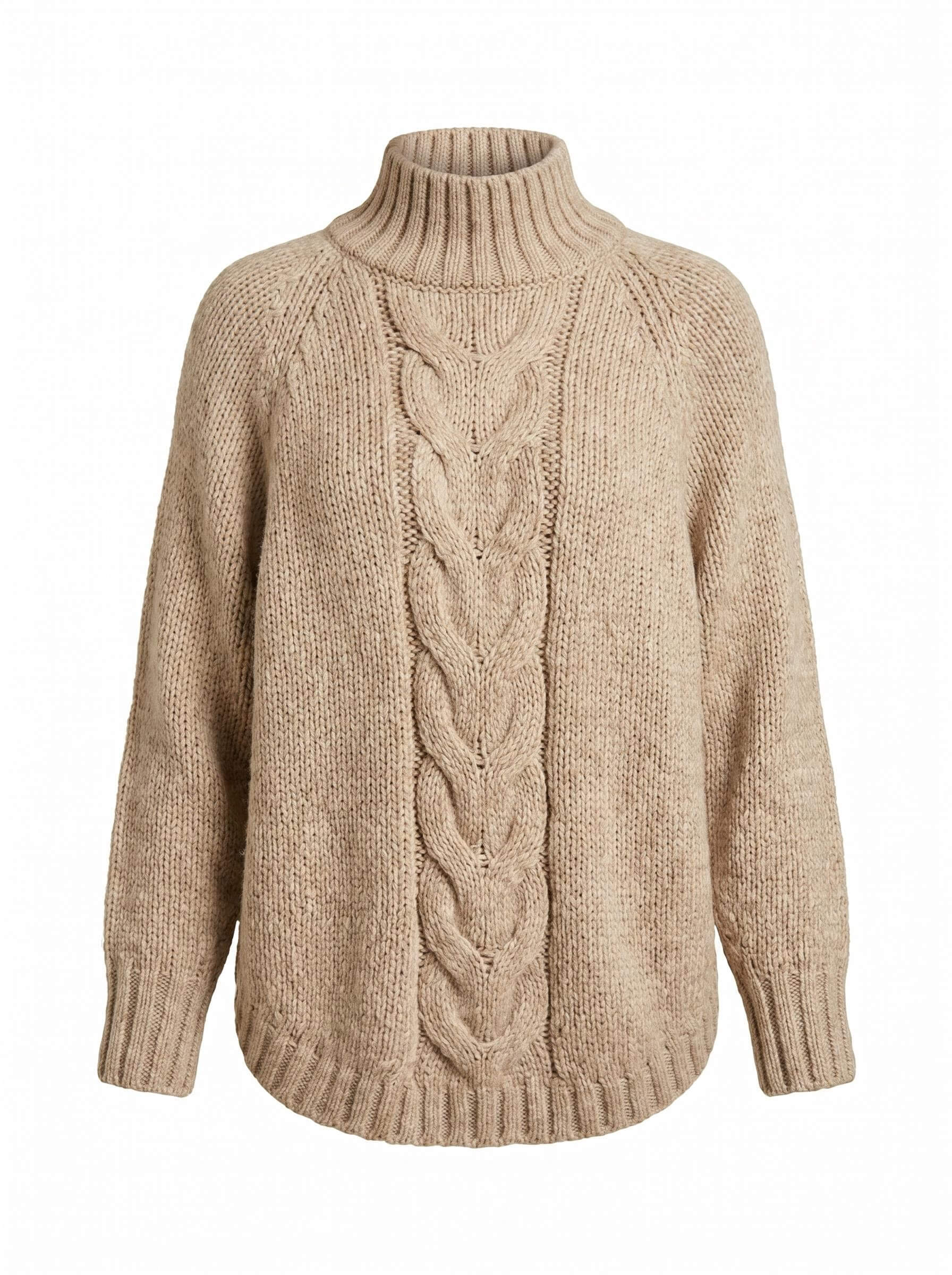 Women’s High-Neck Cable Knit Sweater – Cozy Loose Fit & Ribbed Hem Detail