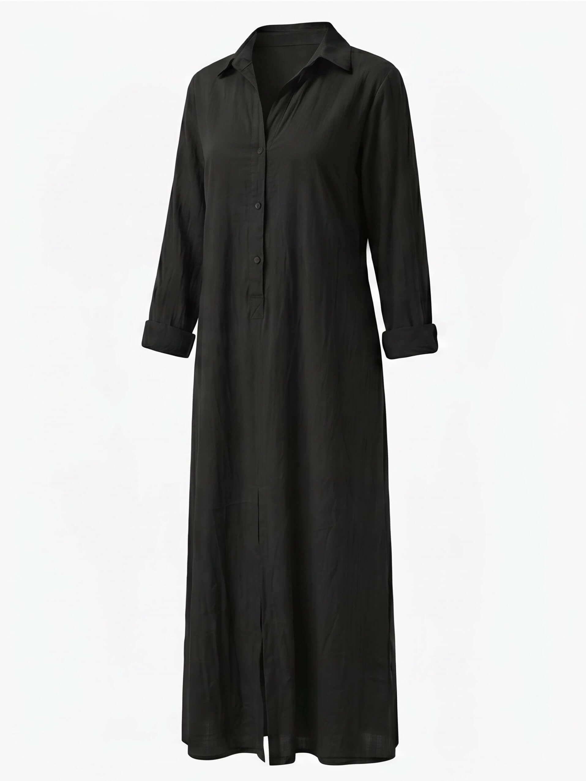 Women’s Collared Front Slit Maxi Shirt Dress